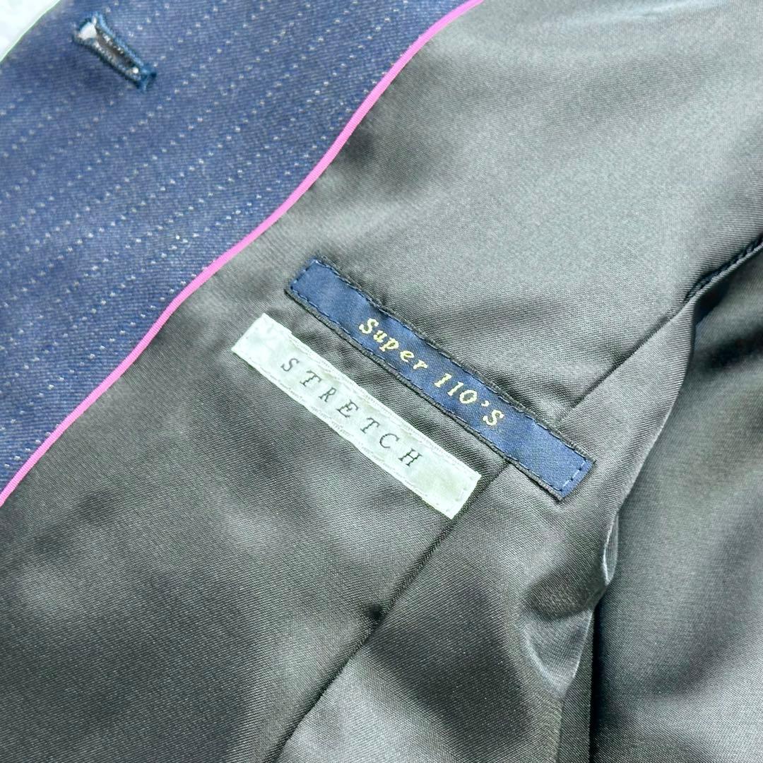 美品 HILTON super110's ストライプスーツ 13.15号 紺