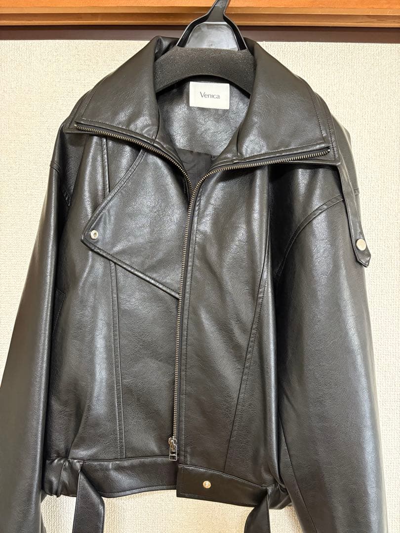 Venica Carven スタンドカラーレザーブルゾン　ブラック