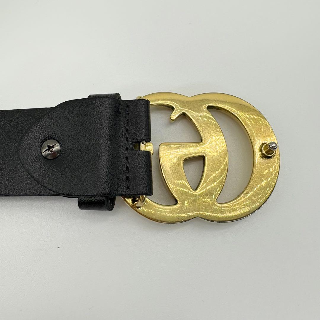 【極美品】GUCCI　ベルト　黒　GGマーモント　ゴールド　レザー　ロゴバックル