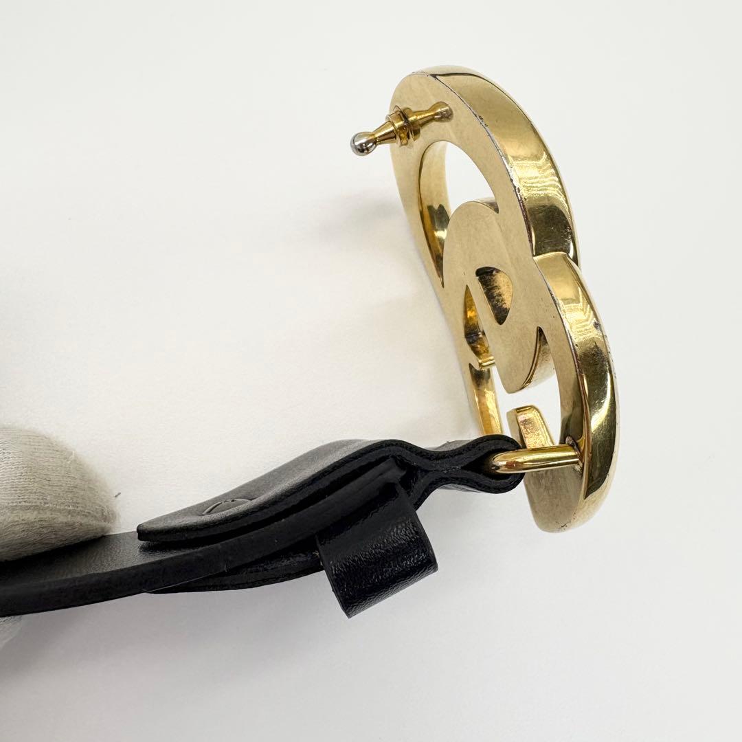 【極美品】GUCCI　ベルト　黒　GGマーモント　ゴールド　レザー　ロゴバックル