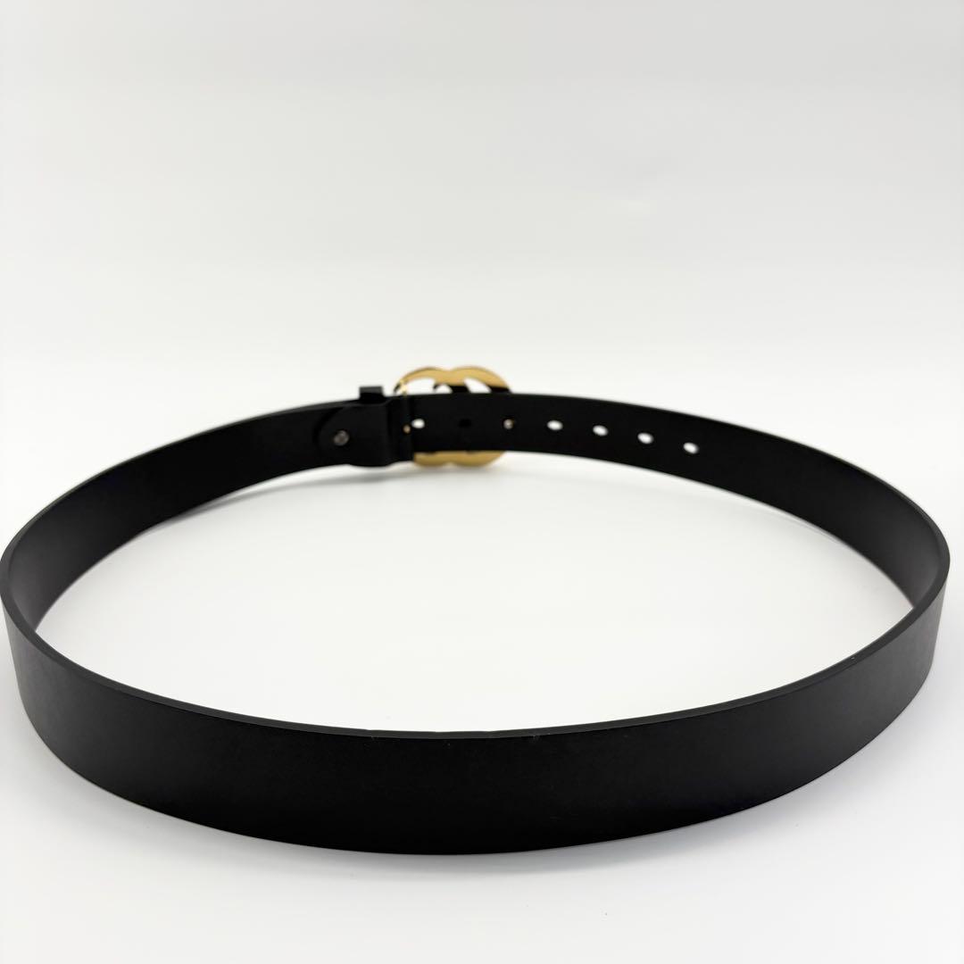 【極美品】GUCCI　ベルト　黒　GGマーモント　ゴールド　レザー　ロゴバックル