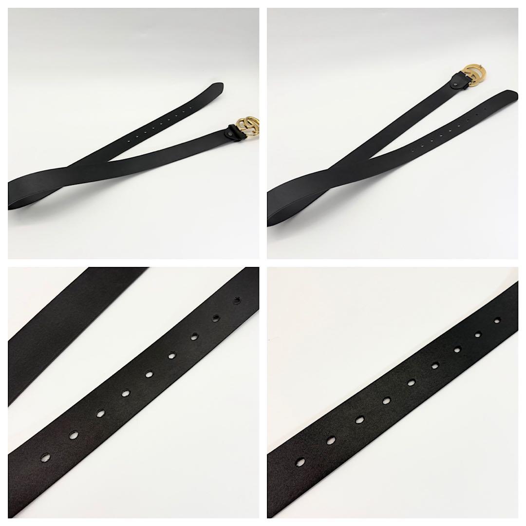 【極美品】GUCCI　ベルト　黒　GGマーモント　ゴールド　レザー　ロゴバックル