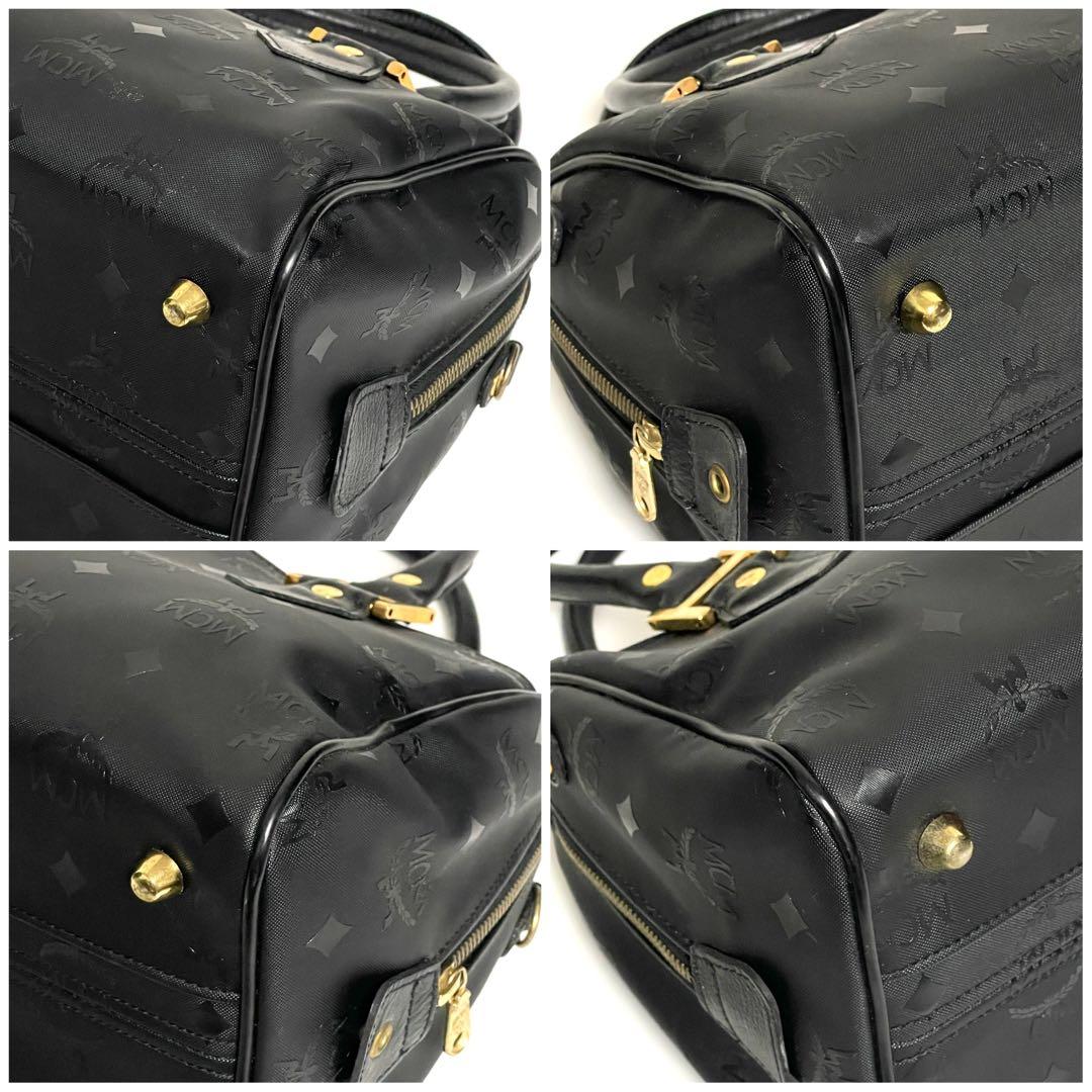 ✨極美品✨MCM エムシーエム PVC×レザー ミニボストンバッグ 斜め掛け 黒