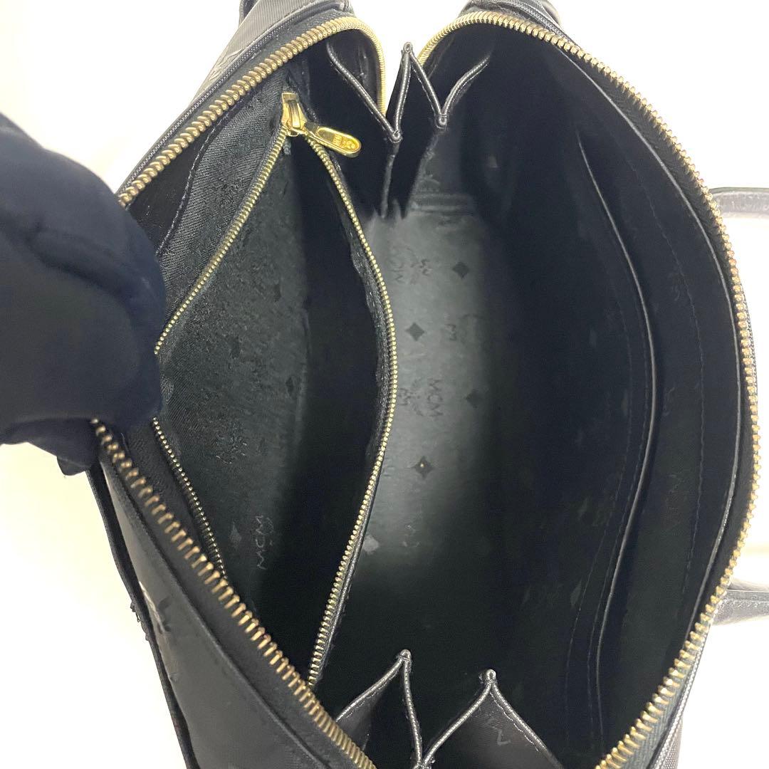 ✨極美品✨MCM エムシーエム PVC×レザー ミニボストンバッグ 斜め掛け 黒
