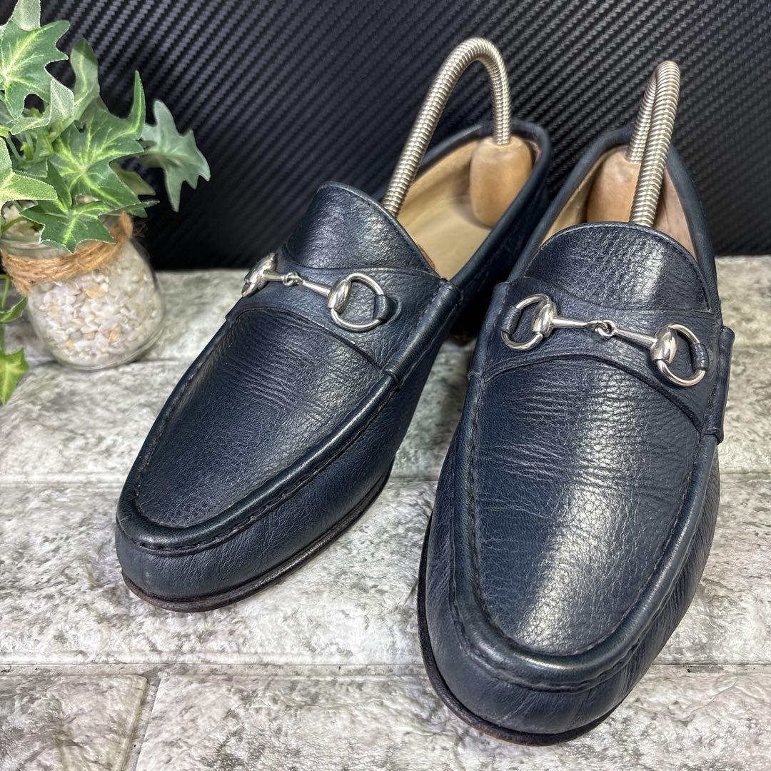 グッチGUCCI　ホースビットローファー　紺　シルバー　36 1/2 ビンテージ