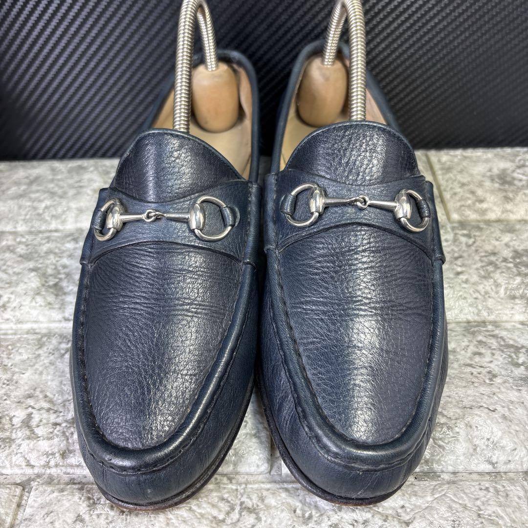 グッチGUCCI　ホースビットローファー　紺　シルバー　36 1/2 ビンテージ
