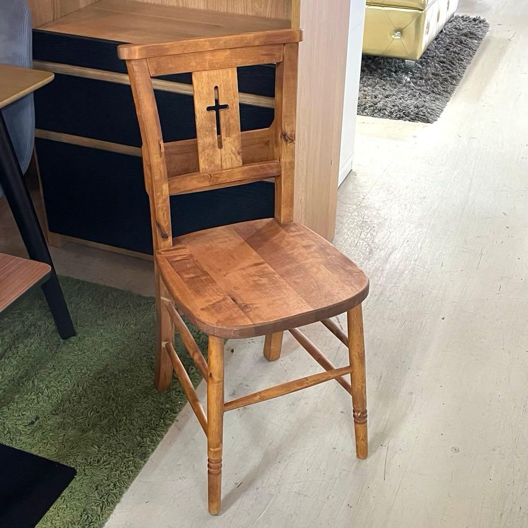 アンティーク調 チャーチチェア風　ナチュラルウッド　ブックラック付き　椅子　1脚
