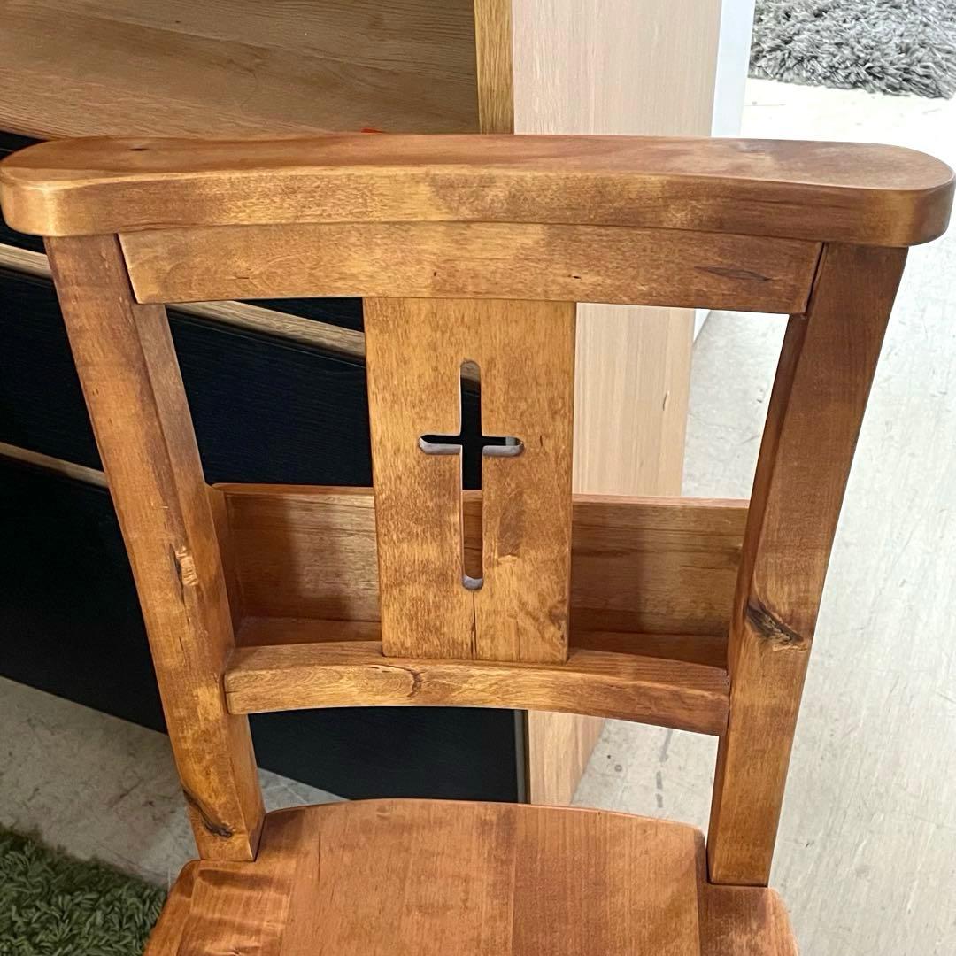 アンティーク調 チャーチチェア風　ナチュラルウッド　ブックラック付き　椅子　1脚