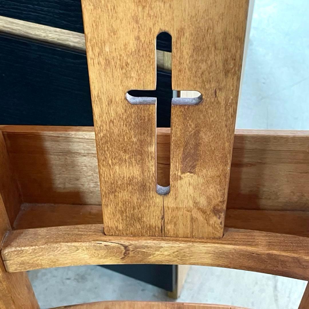 アンティーク調 チャーチチェア風　ナチュラルウッド　ブックラック付き　椅子　1脚