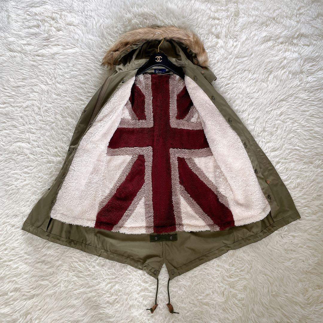 【フレッドペリー】英国柄 モッズコート ボアライナー ユニオンジャック カーキM