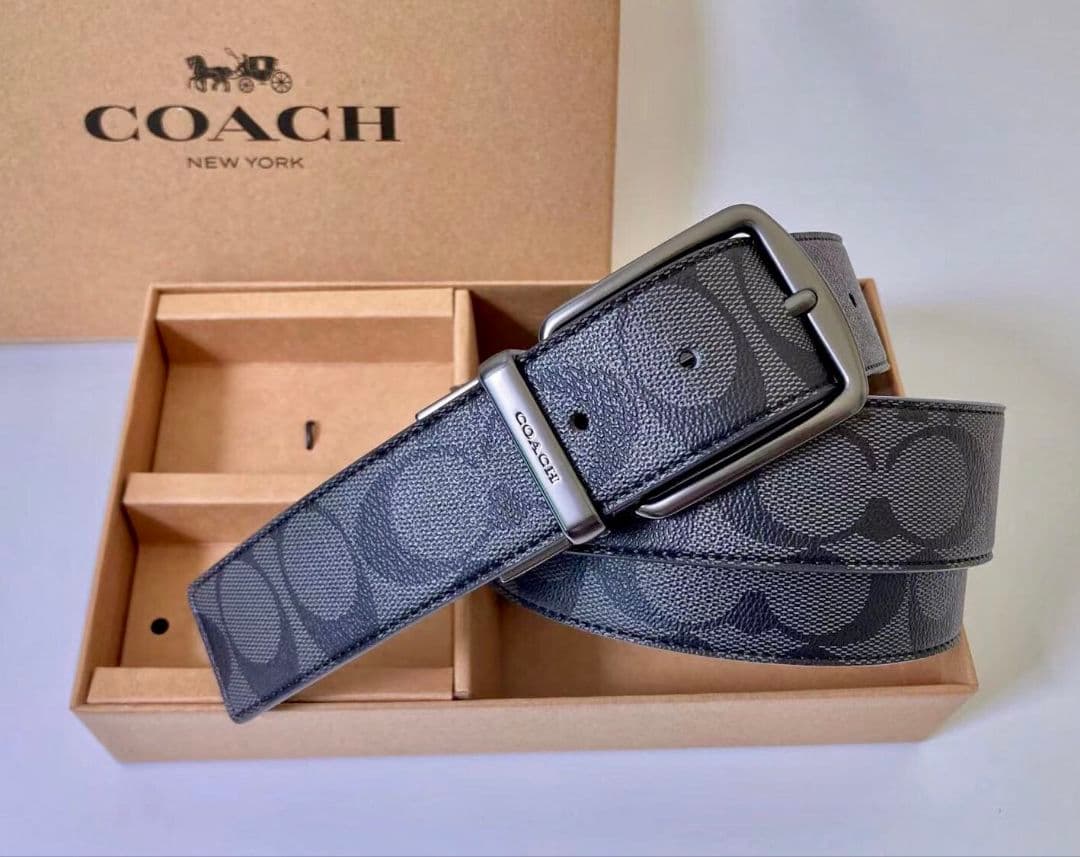 SALE♪コーチ　新品　リバーシブル　シグネチャー　バックル回転　社会人　紳士