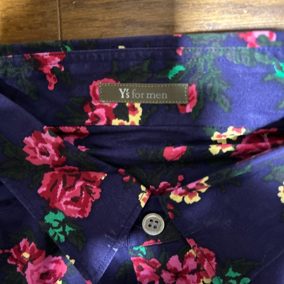 Y's for men ネイビー フラワープリント 長袖シャツ