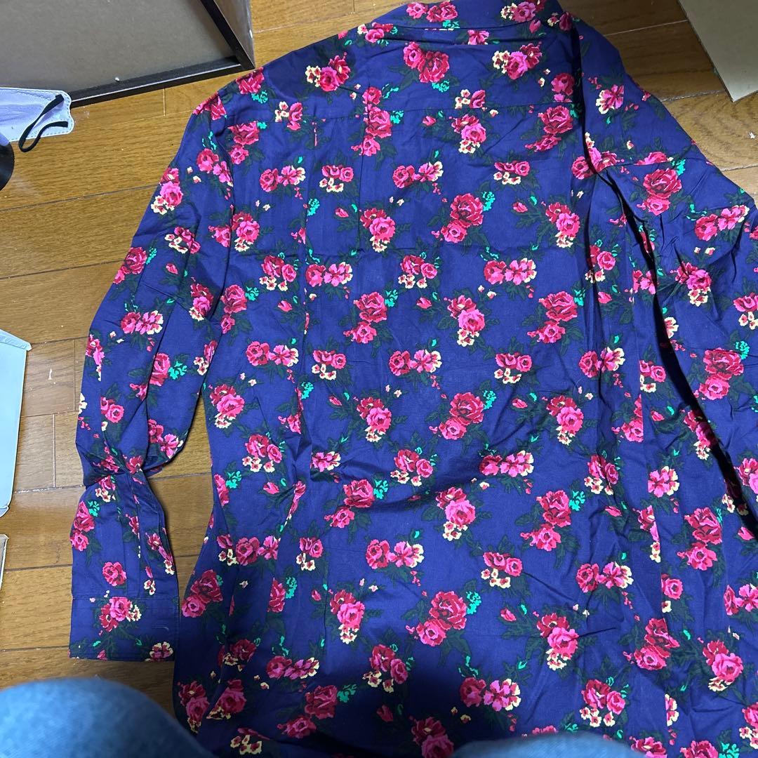 Y's for men ネイビー フラワープリント 長袖シャツ