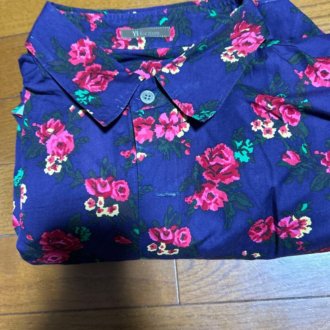 Y's for men ネイビー フラワープリント 長袖シャツ