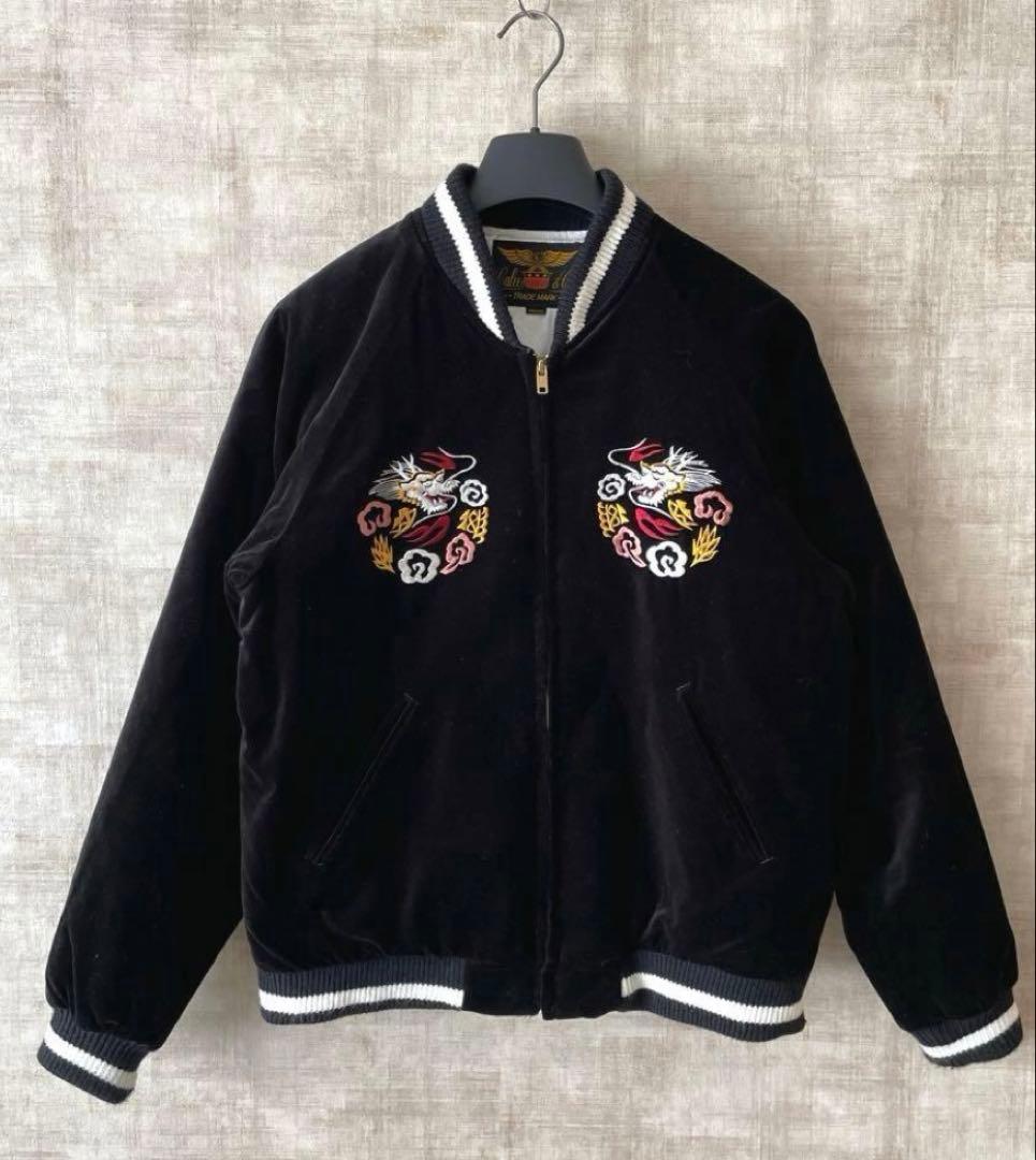 日本製【CALEE】ベトジャン スカジャン　ブルゾン　龍刺繍　ベロア　黒　M