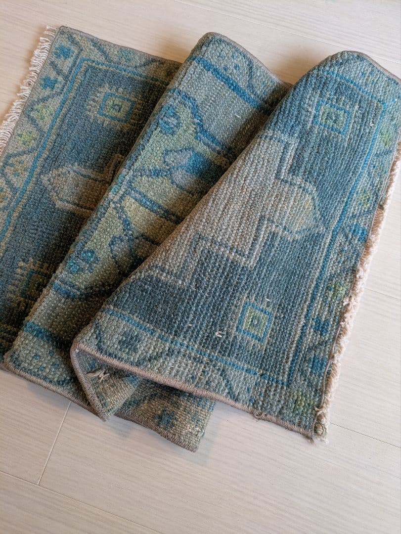 43×107 ヴィンテージトルコブルーメダリオン　トルコラグ　ミニサイズ