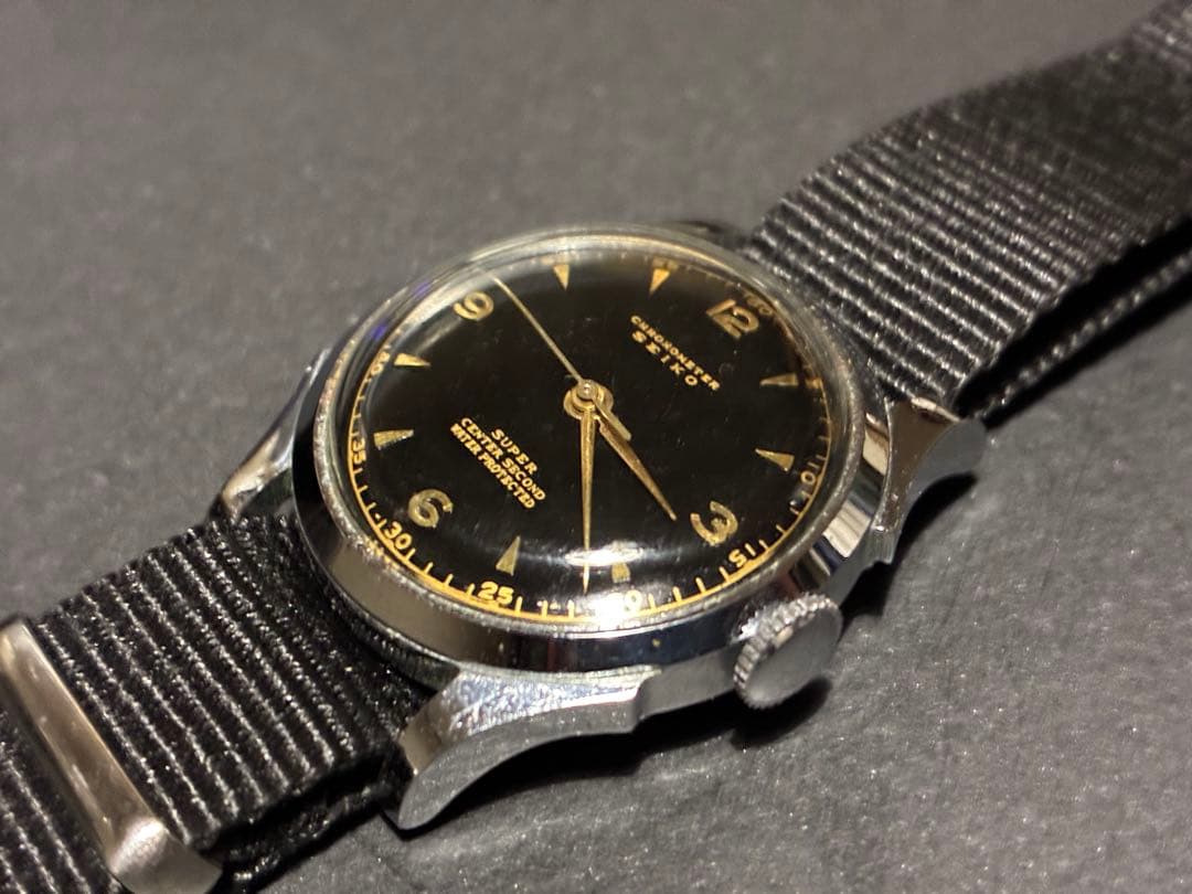 【最終】稼働良品 セイコー 手巻き クロノメーター 黒文字盤 ユニセックス腕時計