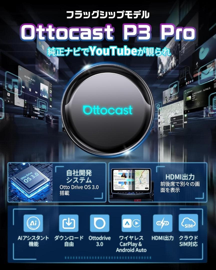 【新品・未使用】オットキャスト P3 Pro Ottocast 新型 最新モデル