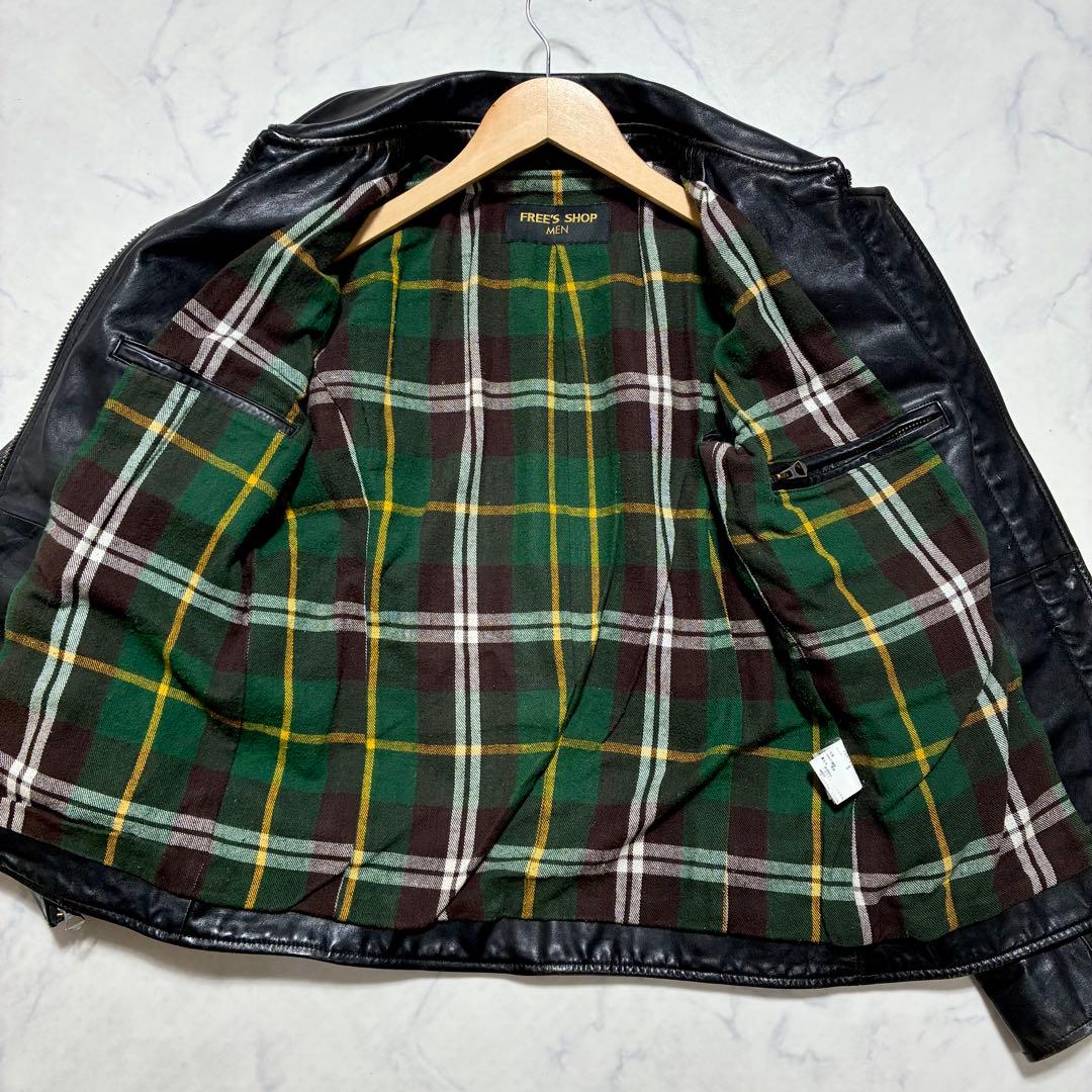 希少✨VINTAGE 馬革 ホースハイド シングルライダース チェック 黒 S