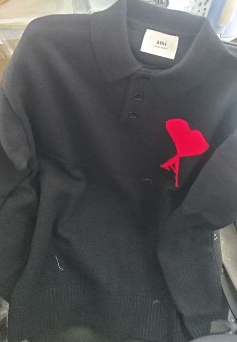 AMI PARIS ブラック ハート刺繍 ポロニット L