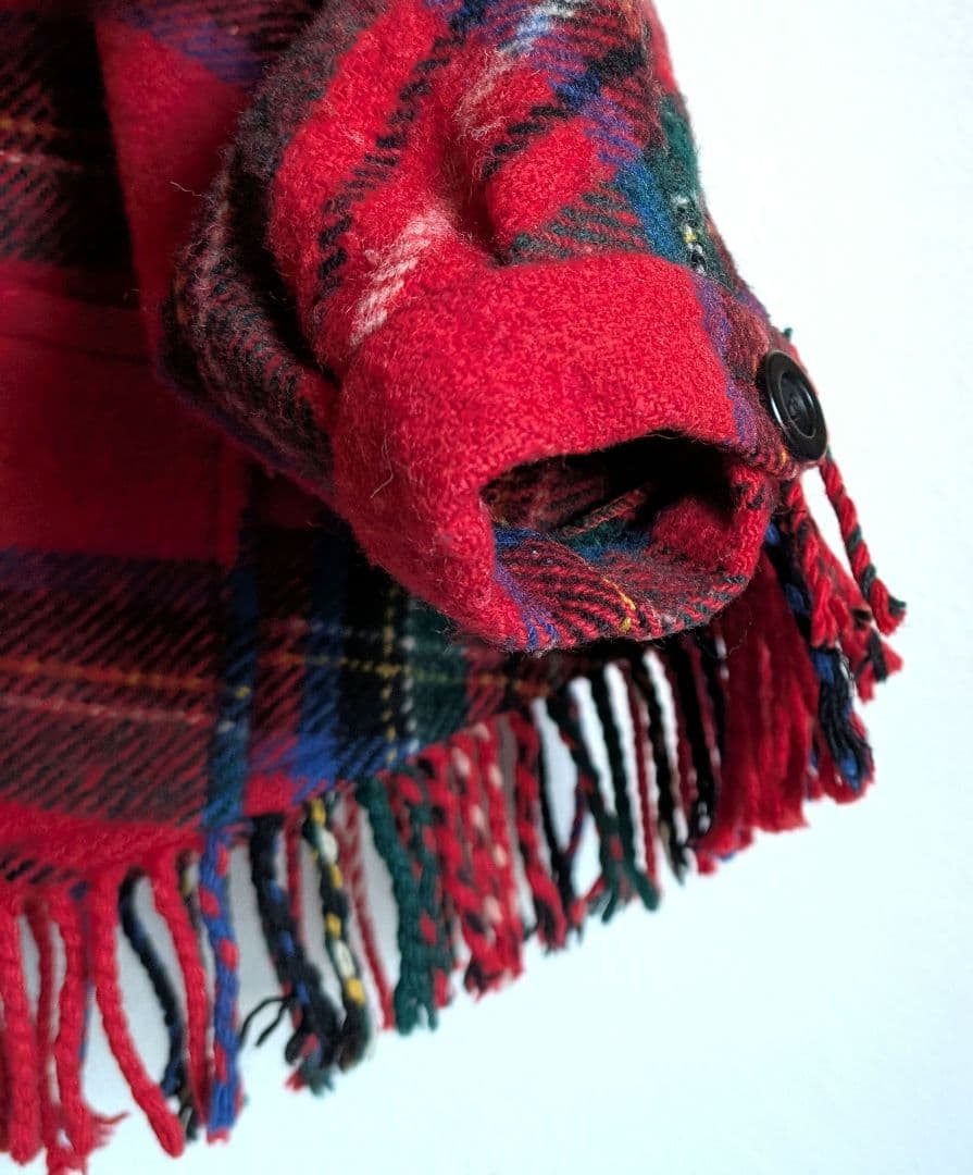 60's　70's　ヴィンテージ　タータンチェック　ケープジャケット　フード付き