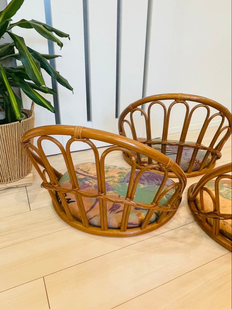 【3点セット】籐　座椅子　昭和　レトロ　和　アンティーク　ラタン