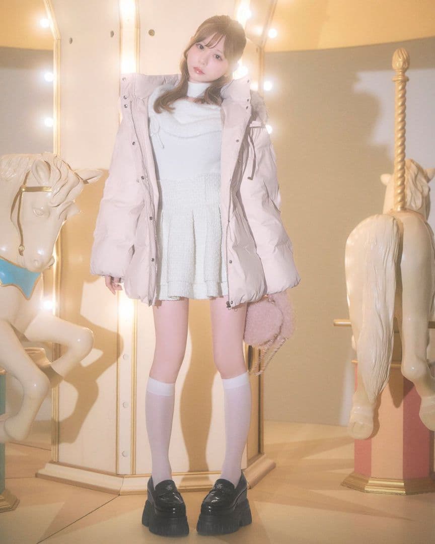 ミシェルマカロン　ファーフードリボンダウンコート　ピンク　XS　残り1