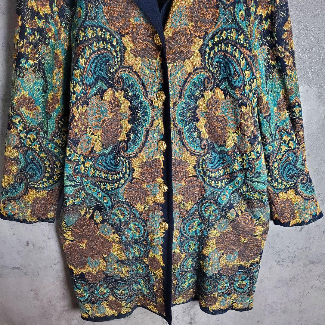 【ヴィンテージ】古着 ニット ロングカーディガン 総柄 花柄 スカーフ柄 レトロ