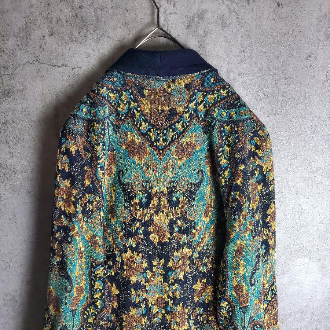 【ヴィンテージ】古着 ニット ロングカーディガン 総柄 花柄 スカーフ柄 レトロ