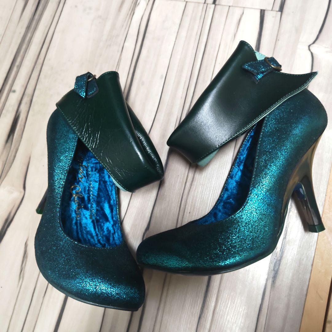 イレギュラーチョイス　エメラルドグリーングリッターハイヒールパンプス