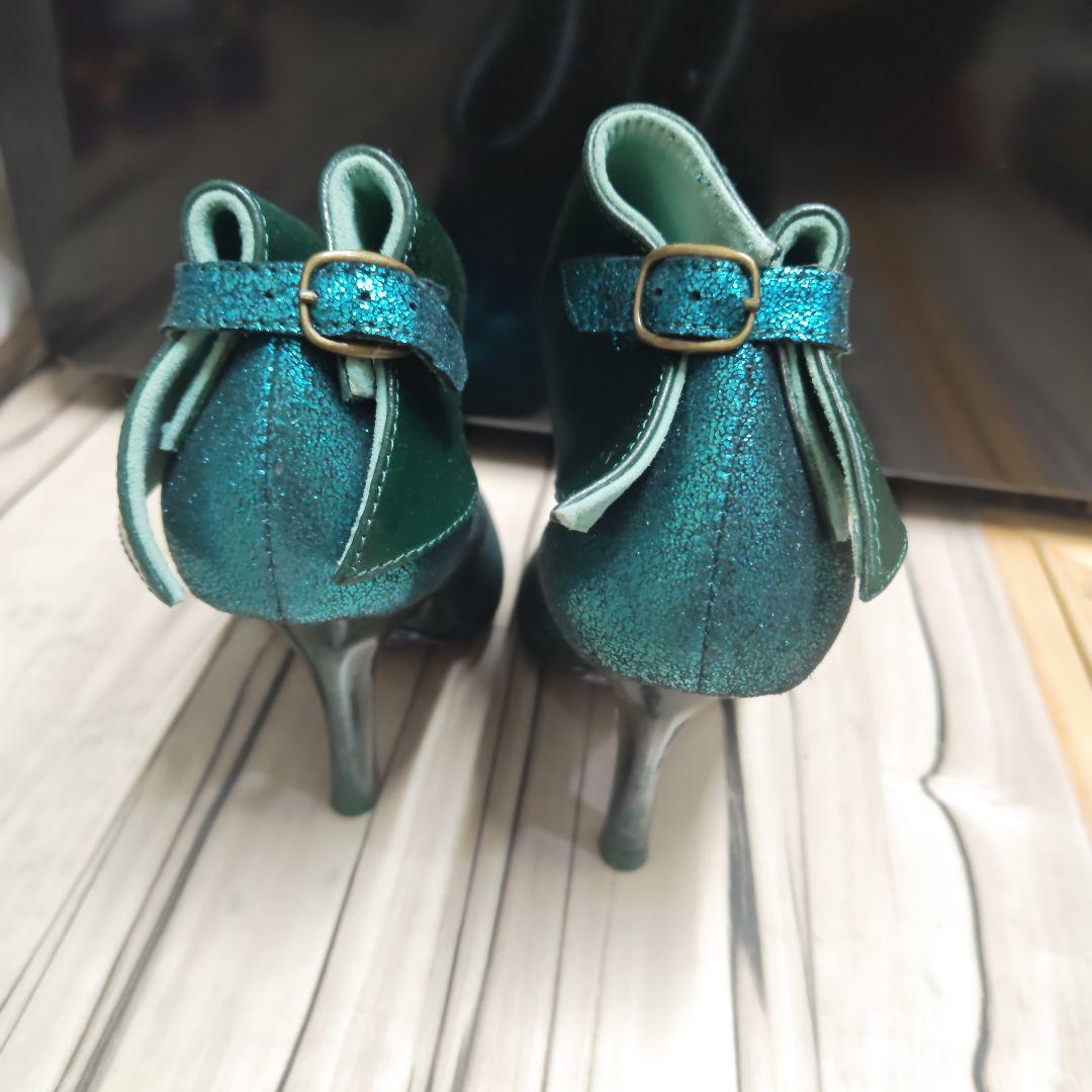 イレギュラーチョイス　エメラルドグリーングリッターハイヒールパンプス