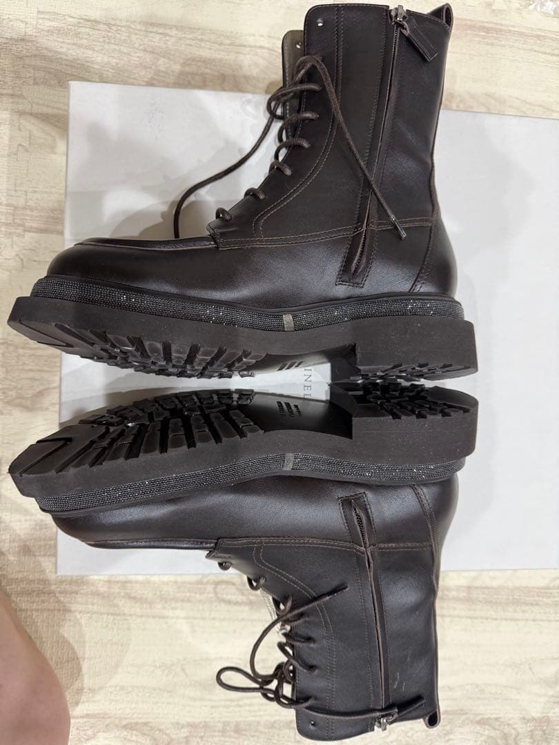 即決価格ブルネロクチネリ　ダークブラウン レザー レースアップブーツ　39