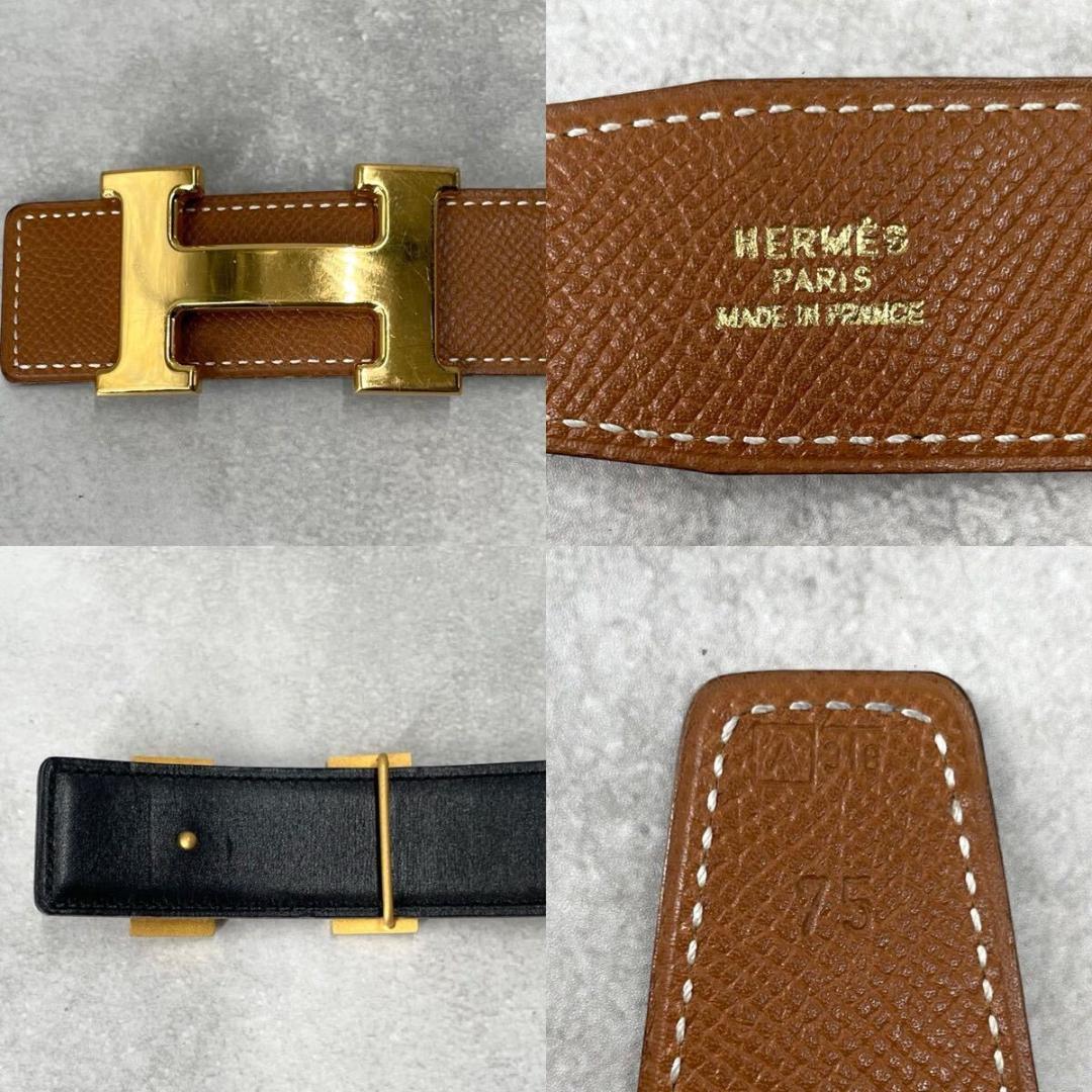 極美品◆HERMES エルメス ベルト Hベルト ゴールドロゴ（75）□A刻印