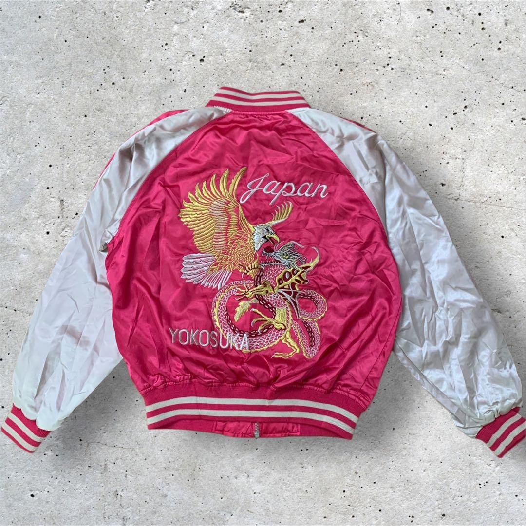 美品　ヴィンテージ　X.M. ORIGINAL ピンク スカジャン 鷹　龍　刺繍