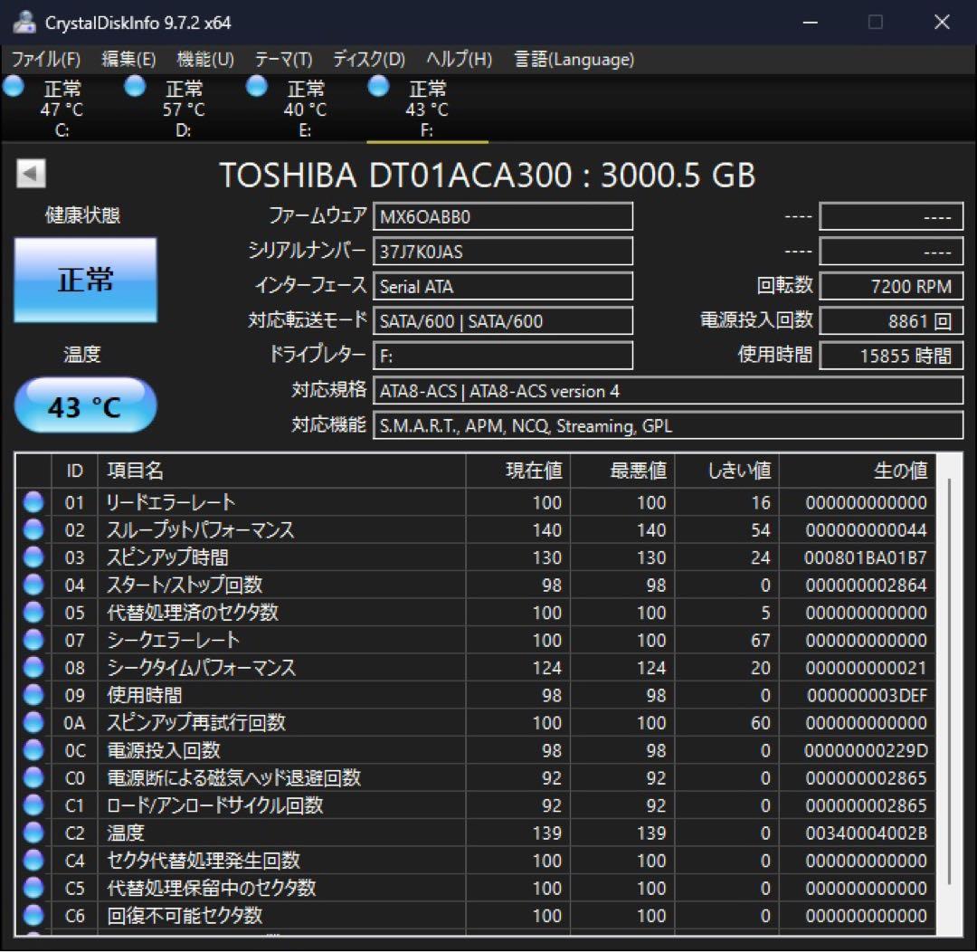 東芝 TOSHIBA HDD 3TB DT01ACA300