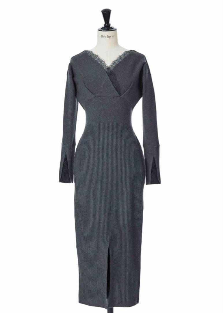 ワンピース Lace-Trimmed Knit Dress herlipto
