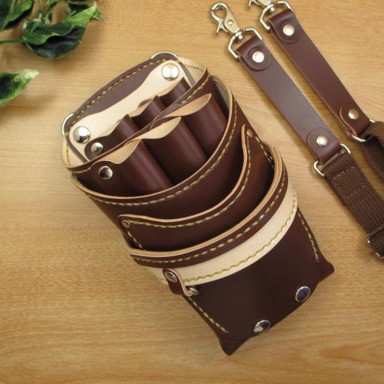 ブラウン＆ナチュラル　６丁差し　本革シザーケース　SCA-45/CBA