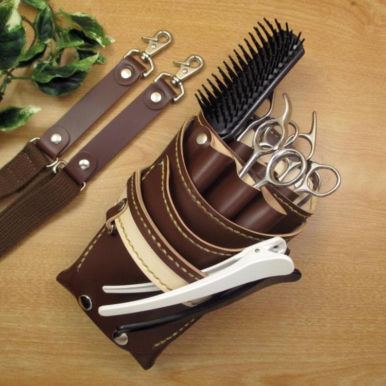 ブラウン＆ナチュラル　６丁差し　本革シザーケース　SCA-45/CBA