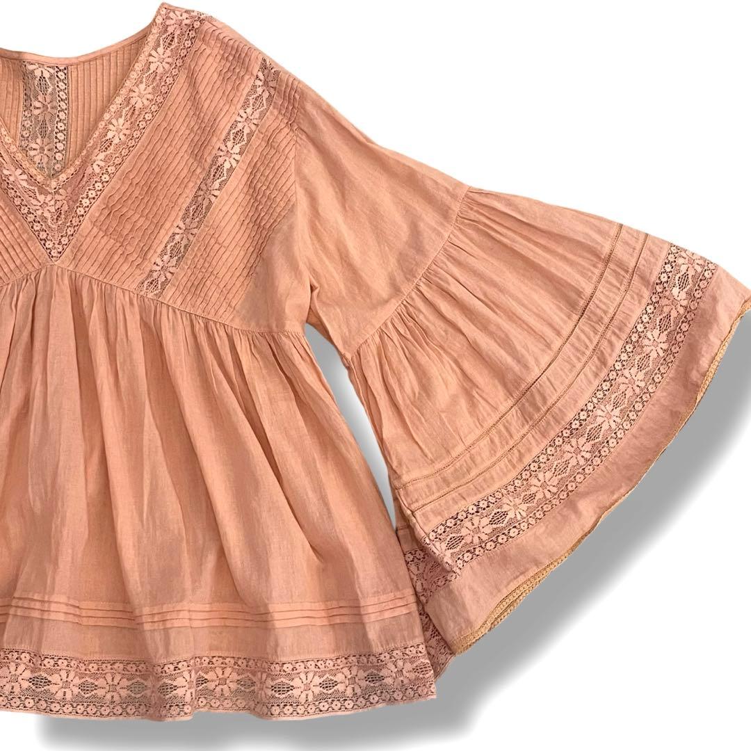 美品✨ヌキテパ コットンレースボイル 2WAYブラウス サーモンピンク