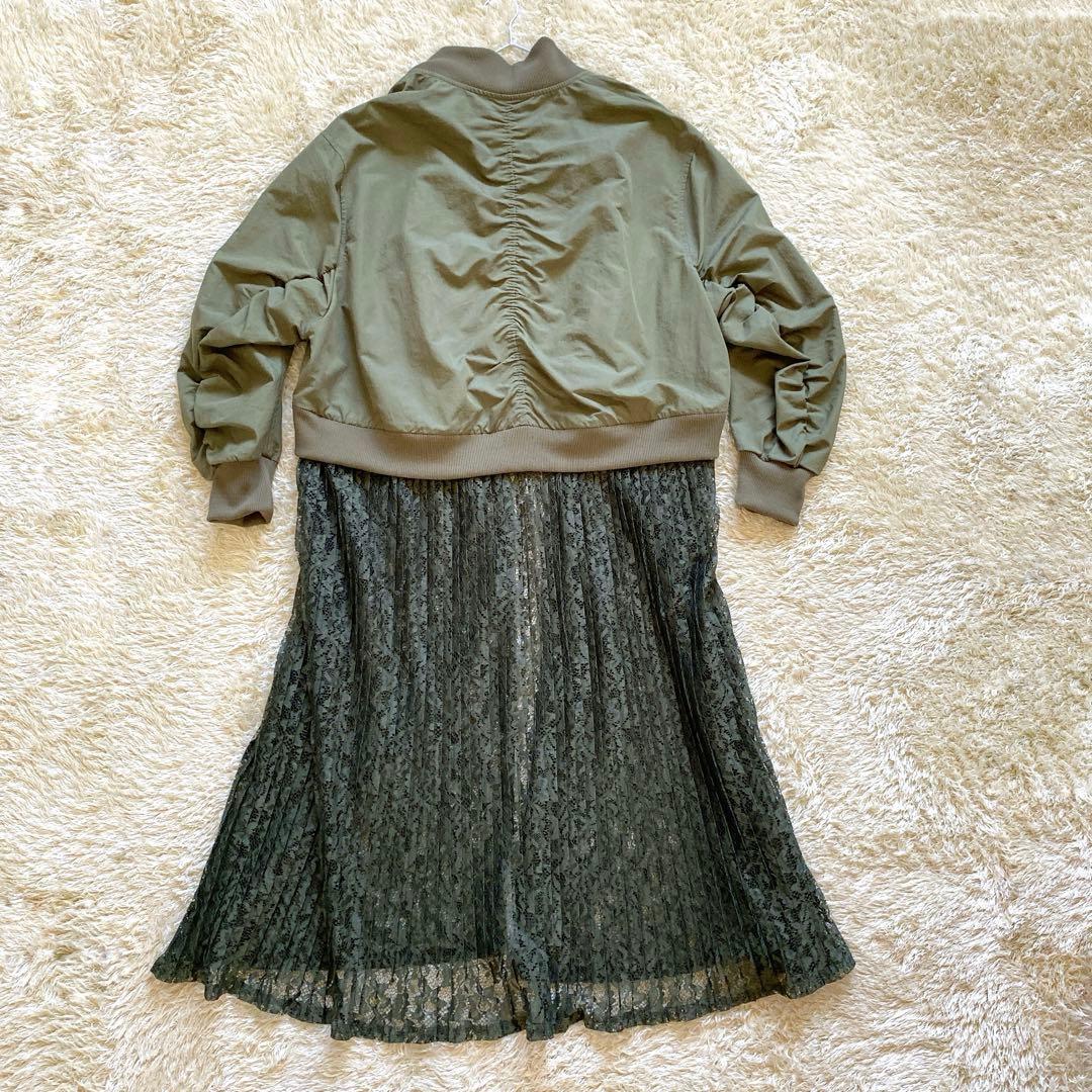 美品　Bedsidedrama プリーツレース　ブルゾン カーキ　ミリタリー　Ｆ