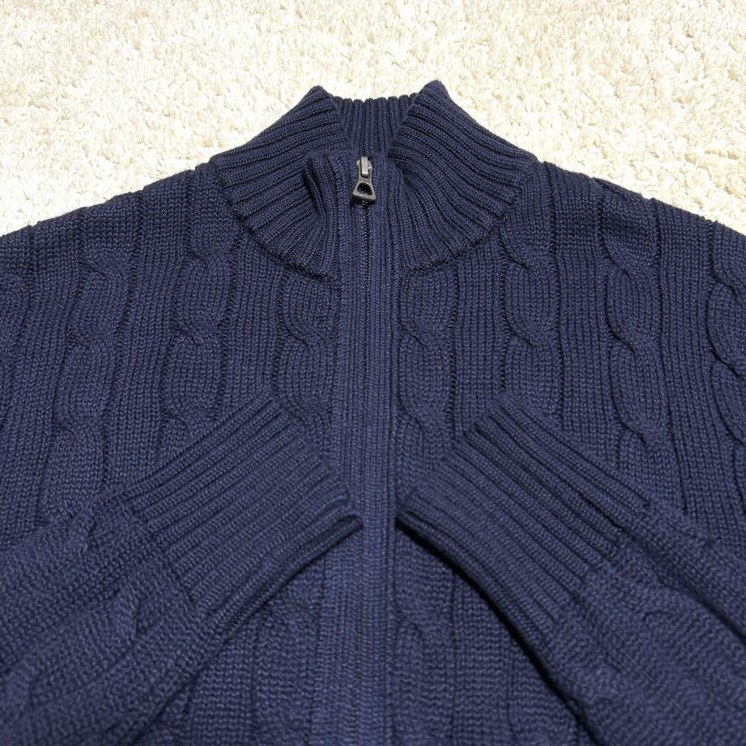 ポロラルフローレン ケーブルニット フルジップ コットン ポニーロゴ 紺 XS