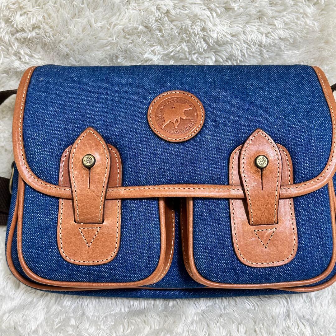 【極美品】ハンティングワールド デニムメッセンジャーバッグ 購入証明書付き