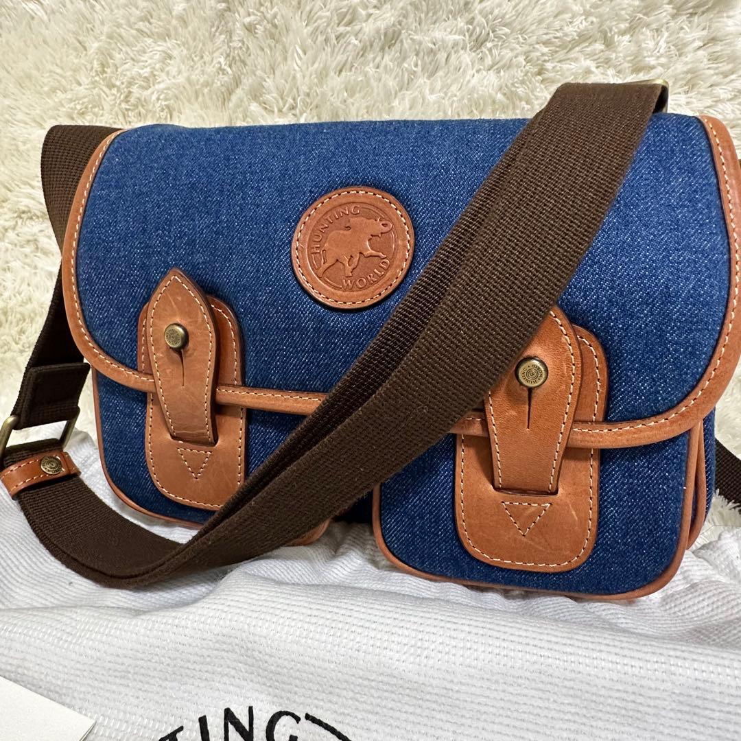 【極美品】ハンティングワールド デニムメッセンジャーバッグ 購入証明書付き