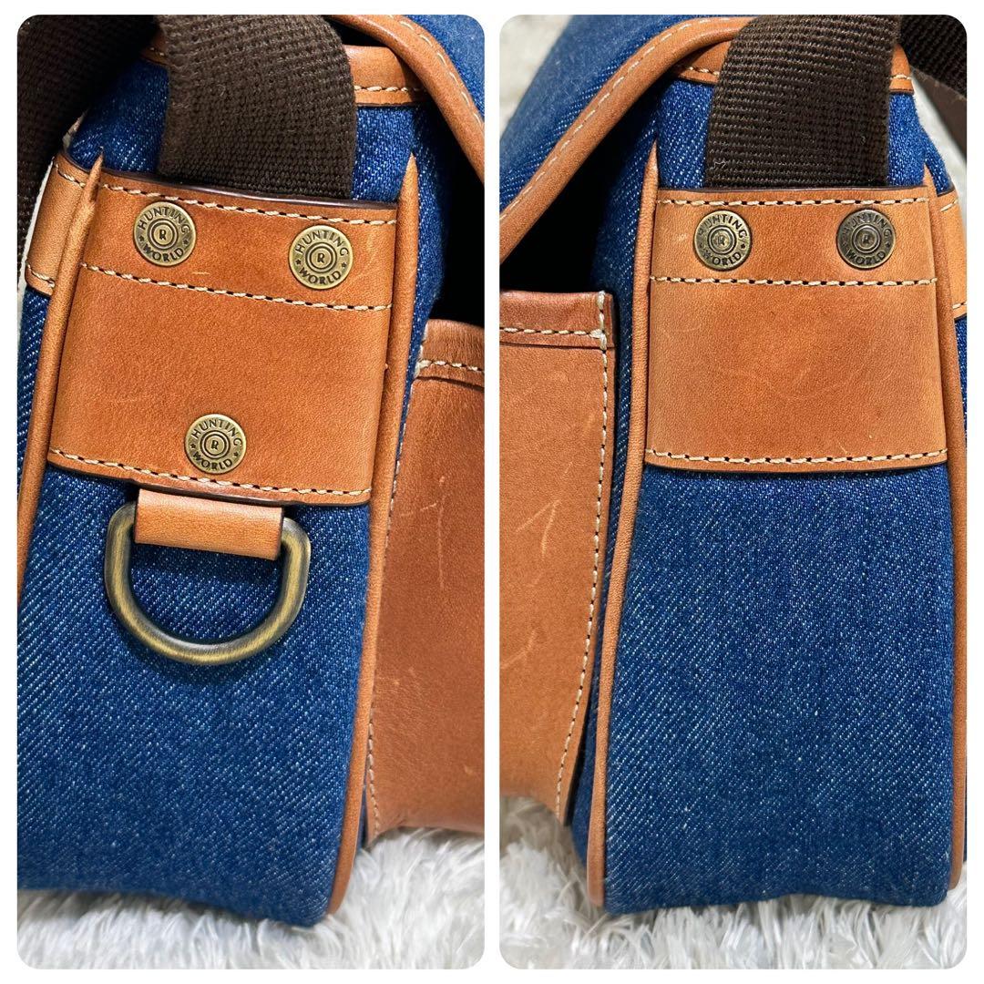 【極美品】ハンティングワールド デニムメッセンジャーバッグ 購入証明書付き