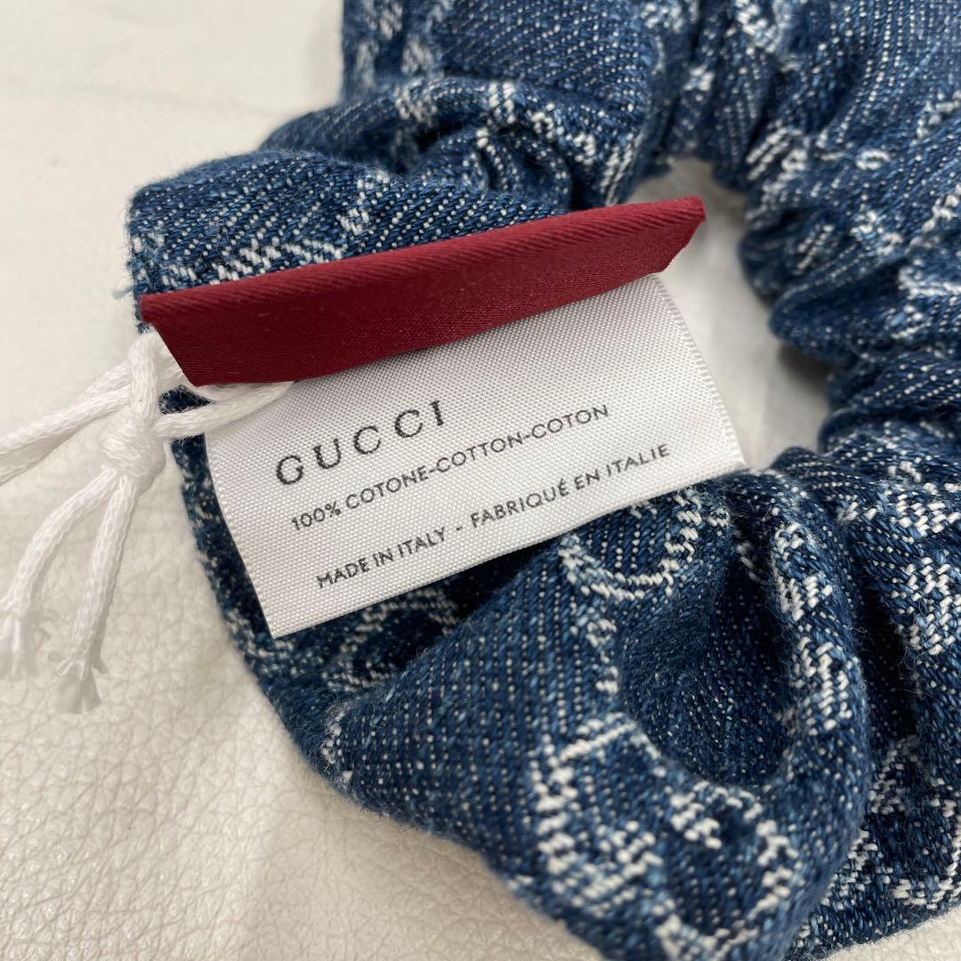 ○277 GUCCI グッチ　デニム　シュシュ　GG ロゴ　ヘアゴム　タグ付き