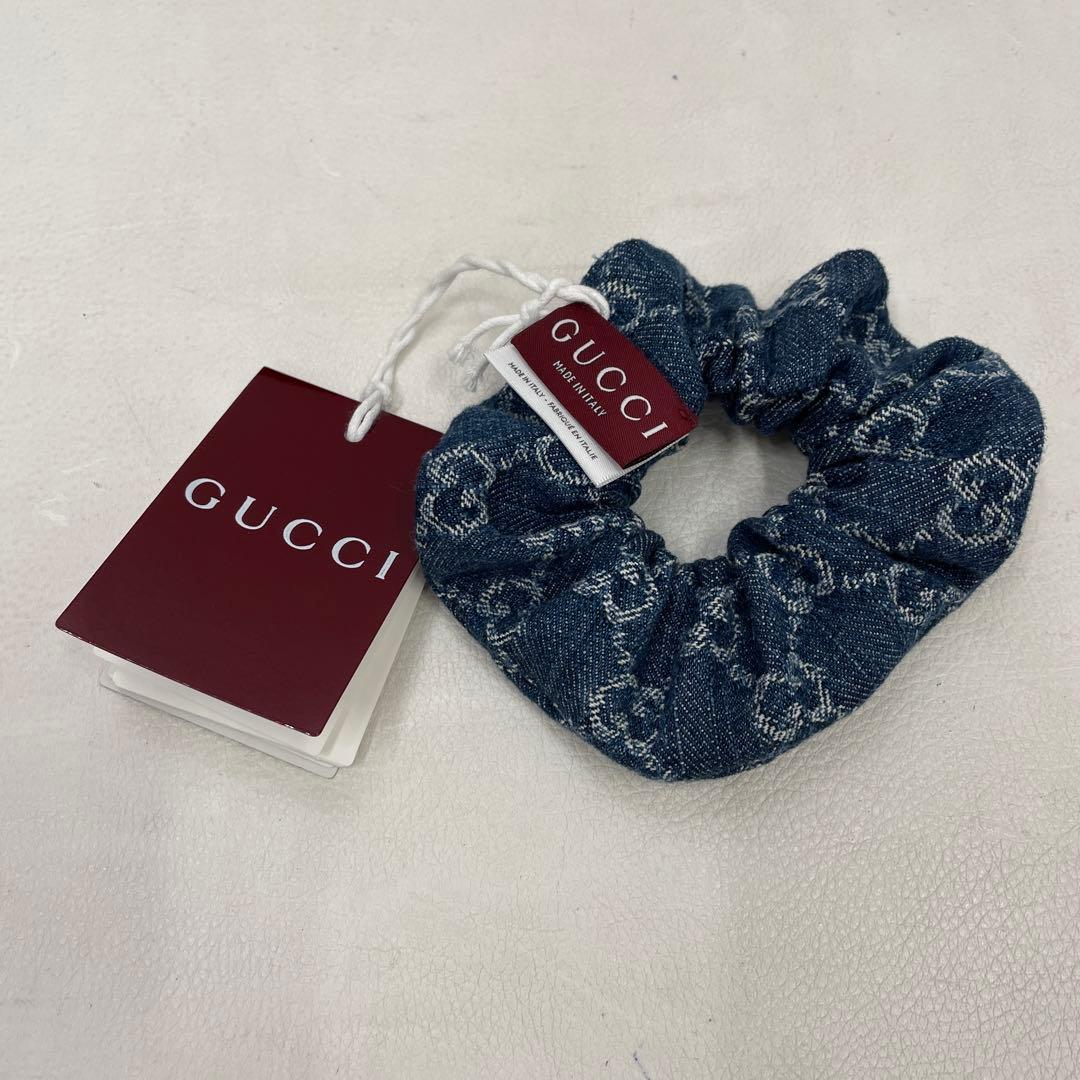 ○277 GUCCI グッチ　デニム　シュシュ　GG ロゴ　ヘアゴム　タグ付き