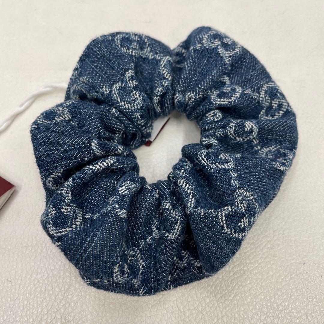 ○277 GUCCI グッチ　デニム　シュシュ　GG ロゴ　ヘアゴム　タグ付き