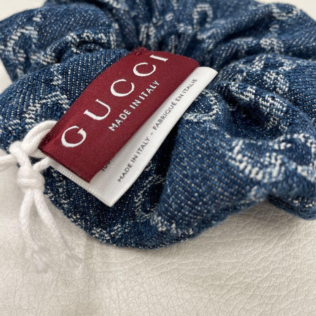 ○277 GUCCI グッチ　デニム　シュシュ　GG ロゴ　ヘアゴム　タグ付き