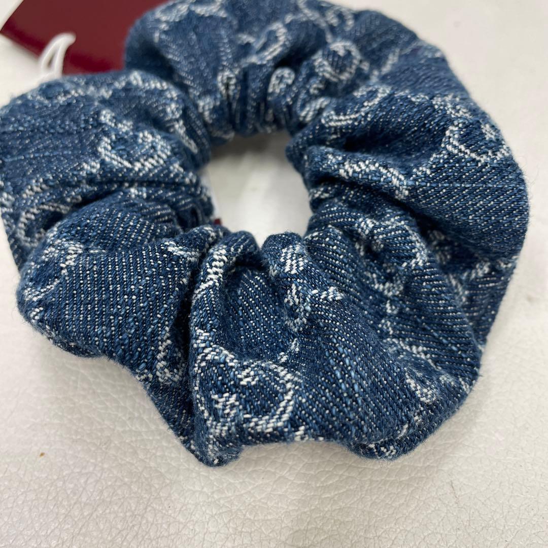 ○277 GUCCI グッチ　デニム　シュシュ　GG ロゴ　ヘアゴム　タグ付き