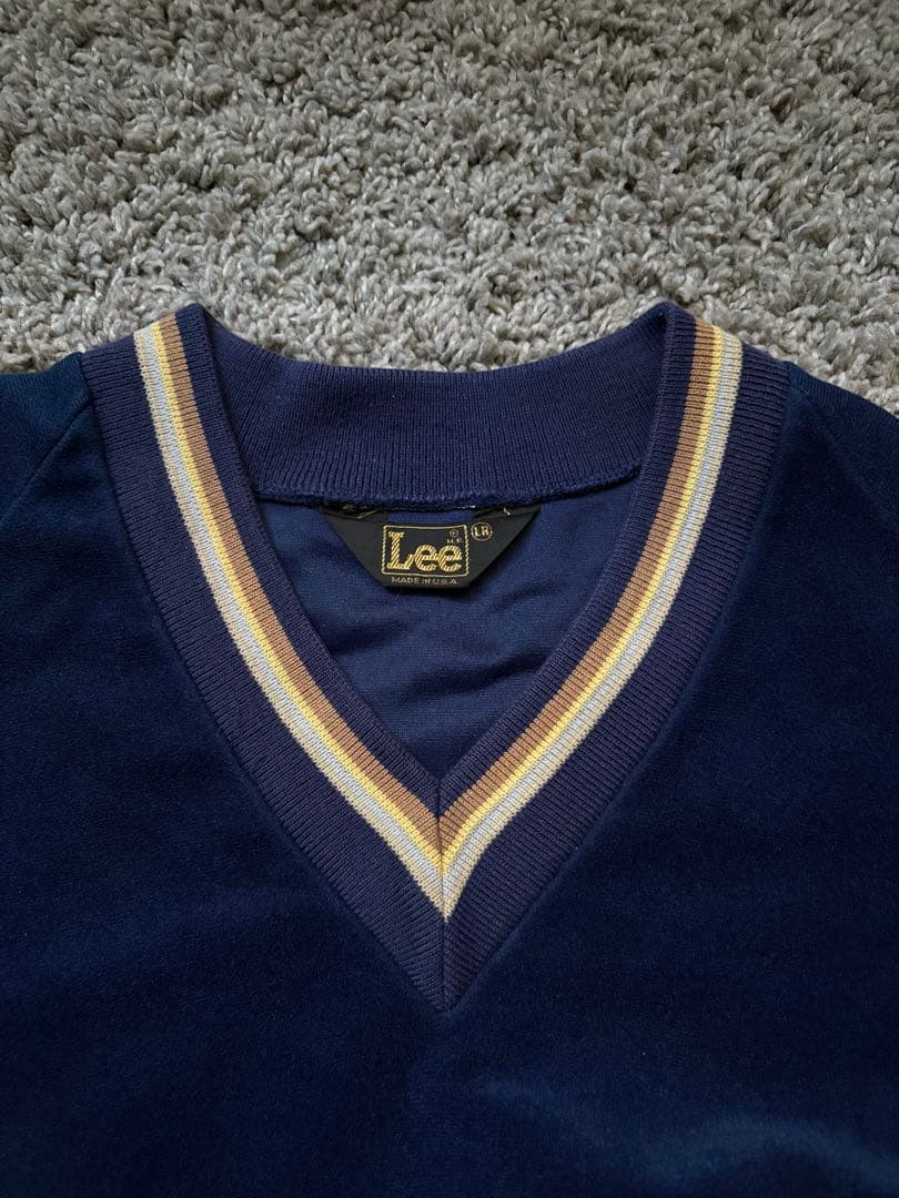Lee 70s ベロア　Vネック　三角タグ　ナス紺